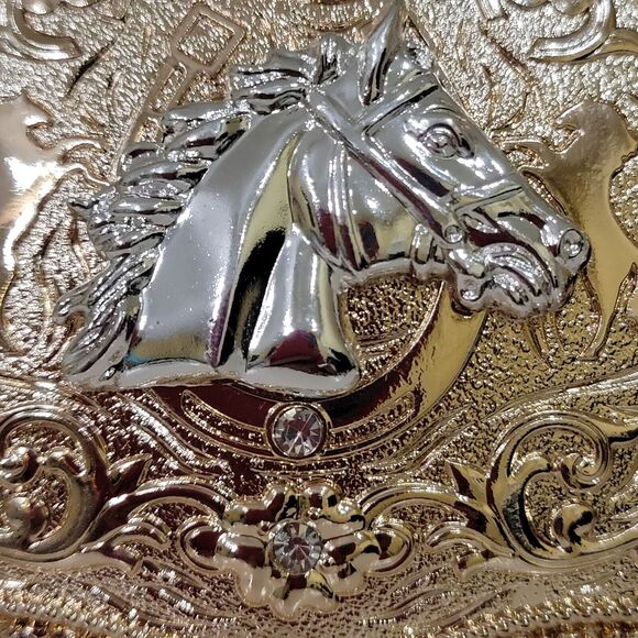 Horse Head Western belt Buckle Rose Tone 4.5 x 3.5 " With Rhinestones Sh… - Picture 3 of 9